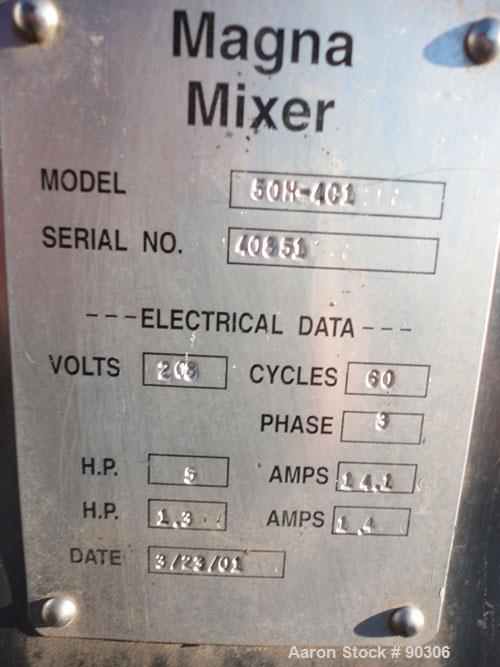 Used Stainless Steel Magna High Speed Single Arm Mixer, Model 50H-4C1, approximate 10 gallon/50 pound working capacity