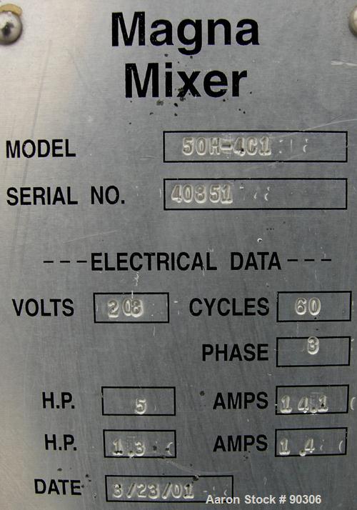 Used Stainless Steel Magna High Speed Single Arm Mixer, Model 50H-4C1, approximate 10 gallon/50 pound working capacity