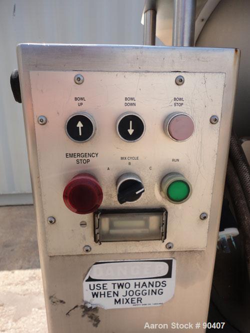 Used Stainless Steel Magna High Speed Single Arm Mixer, Model 50H-4C1. Approximate 10 gallon/50 pound working capcity