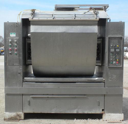 Used Peerless Single Arm Dough Mixer, Model 9SD, 304 Stainless Steel. Approximate 2800 pound dough capacity (55.6 cubic feet) batch size. Jacketed bowl 54" front to back x 55" left to right. Driven b...