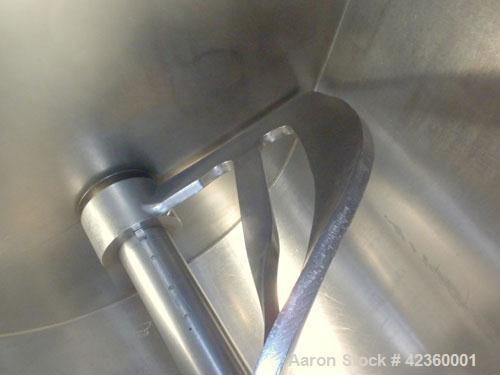 Used Peerless Single Arm Dough Mixer, Model 9SD, 304 Stainless Steel. Approximate 2800 pound dough capacity (55.6 cubic feet) batch size. Jacketed bowl 54" front to back x 55" left to right. Driven b...