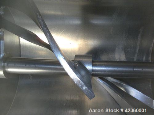 Used Peerless Single Arm Dough Mixer, Model 9SD, 304 Stainless Steel. Approximate 2800 pound dough capacity (55.6 cubic feet) batch size. Jacketed bowl 54" front to back x 55" left to right. Driven b...