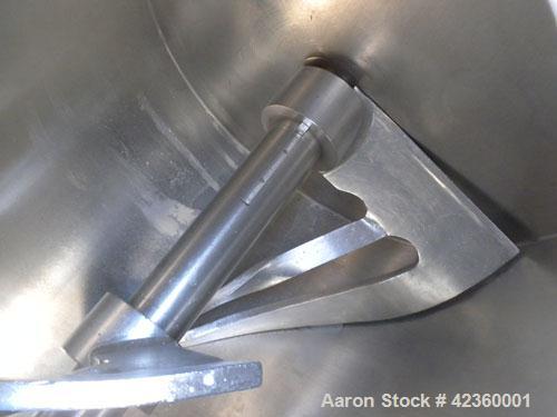 Used Peerless Single Arm Dough Mixer, Model 9SD, 304 Stainless Steel. Approximate 2800 pound dough capacity (55.6 cubic feet) batch size. Jacketed bowl 54" front to back x 55" left to right. Driven b...
