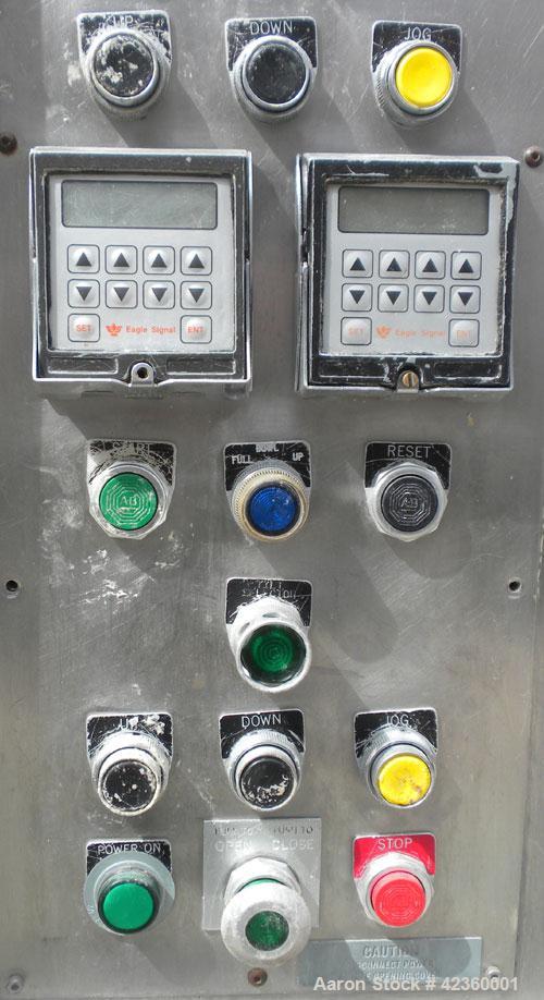 Used Peerless Single Arm Dough Mixer, Model 9SD, 304 Stainless Steel. Approximate 2800 pound dough capacity (55.6 cubic feet) batch size. Jacketed bowl 54" front to back x 55" left to right. Driven b...