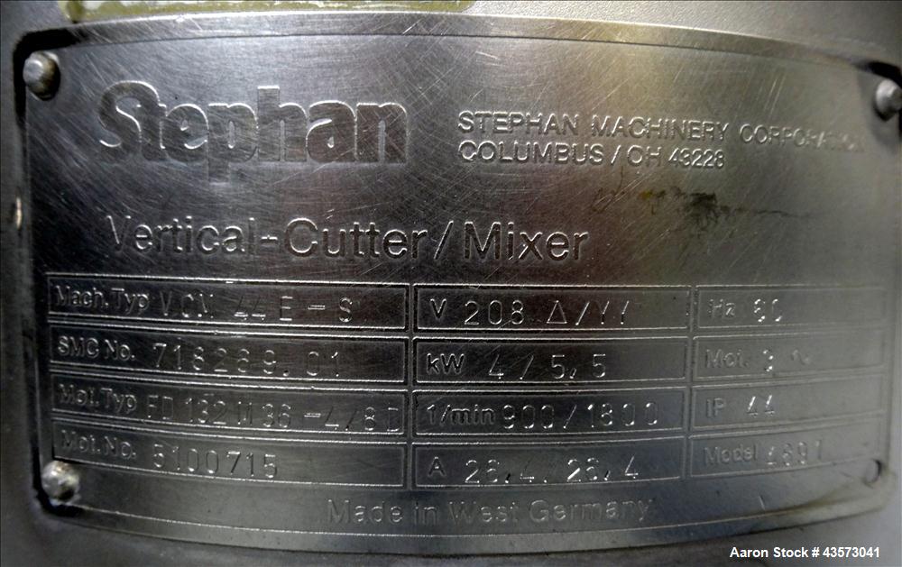 Used Stephan Model VCM44E-S Vertical Cutter/Mixer. Stainless steel, capacity 12