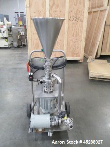Used Tri-Clover Tri-Blender, Model F2116-EZ-SYS. Stainless steel construction, approximately 4.5" diameter x 1.5" high 3 blade impeller, driven by 3hp, 230/460 volt, 3535 rpm TEFC motor, 3" top inlet...