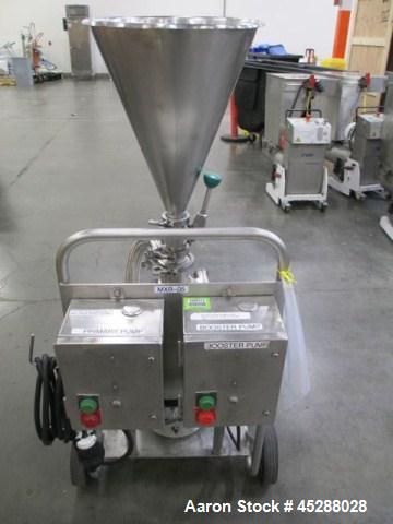 Used Tri-Clover Tri-Blender, Model F2116-EZ-SYS. Stainless steel construction, approximately 4.5" diameter x 1.5" high 3 blade impeller, driven by 3hp, 230/460 volt, 3535 rpm TEFC motor, 3" top inlet...