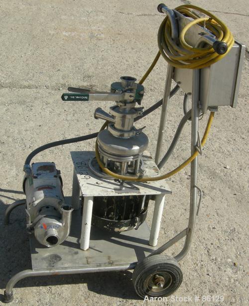 Used Tri Clover Tri Blender, Model F2116-EZ-SYS, 316 Stainless Steel. 4-1/2" diameter x 1-1/2" high 3 blade impeller. Driven by an approximate 3 HP motor. 3" top inlet, 1-1/2" side inlet, 1-1/2" side...