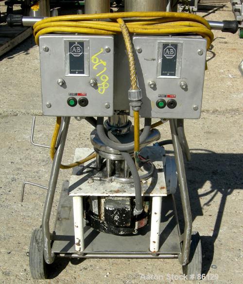 Used Tri Clover Tri Blender, Model F2116-EZ-SYS, 316 Stainless Steel. 4-1/2" diameter x 1-1/2" high 3 blade impeller. Driven by an approximate 3 HP motor. 3" top inlet, 1-1/2" side inlet, 1-1/2" side...