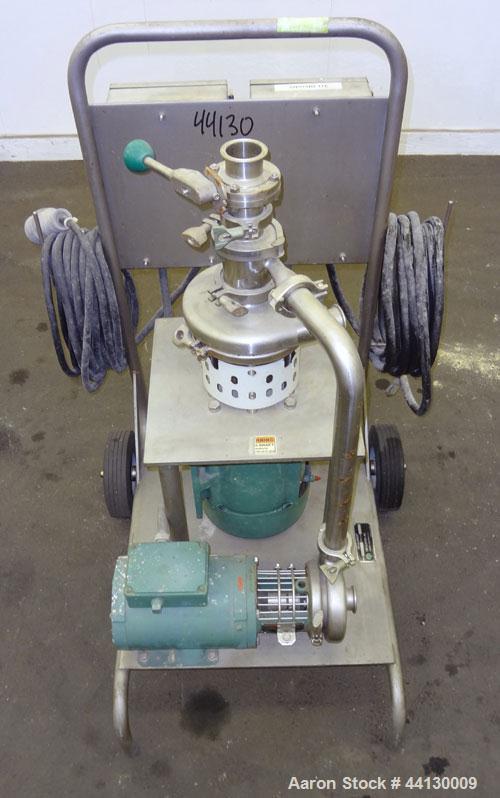 Used Tri-Clover Tri-Blender, Model F2116MDG-SYS-460, 316 Stainless Steel. Dry ingredient capacity up to 50 pounds per minute. Approximate 4” diameter 3 blade impeller. Driven by a 3 hp, 3/60/230/460 ...