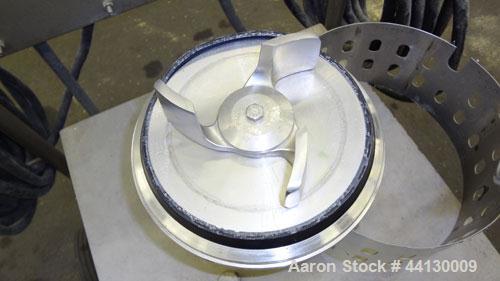 Used Tri-Clover Tri-Blender, Model F2116MDG-SYS-460, 316 Stainless Steel. Dry ingredient capacity up to 50 pounds per minute. Approximate 4” diameter 3 blade impeller. Driven by a 3 hp, 3/60/230/460 ...