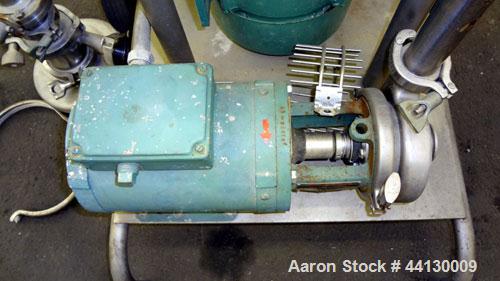 Used Tri-Clover Tri-Blender, Model F2116MDG-SYS-460, 316 Stainless Steel. Dry ingredient capacity up to 50 pounds per minute. Approximate 4” diameter 3 blade impeller. Driven by a 3 hp, 3/60/230/460 ...