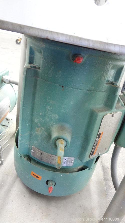 Used Tri-Clover Tri-Blender, Model F2116MDG-SYS-460, 316 Stainless Steel. Dry ingredient capacity up to 50 pounds per minute. Approximate 4” diameter 3 blade impeller. Driven by a 3 hp, 3/60/230/460 ...