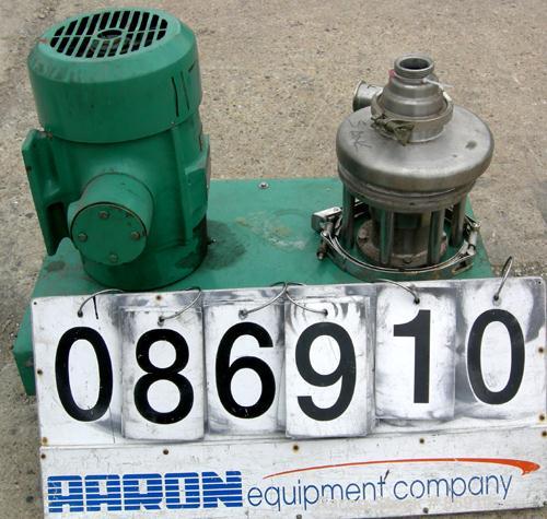 Used Tri Clover Tri-Blender, Model F3218MD-B40, 316 Stainless Steel. Approximate 7.5" diameter impeller. 2-1/2" NPT powder inlet, 4" tri-clamp inlet with hopper, 2" tri-clamp liquid outlet. Dry ingre...