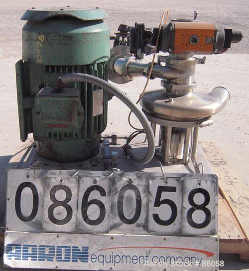 Used Tri-Clover Tri-Blender, Model F4329, 316 Stainless Steel. Approximate 9 1/2" diameter impeller, 4" tri-clamp powder inlet, no hopper, 2" tri-clamp liquid inlet, 3" tri-clamp liquid outlet. Dry i...
