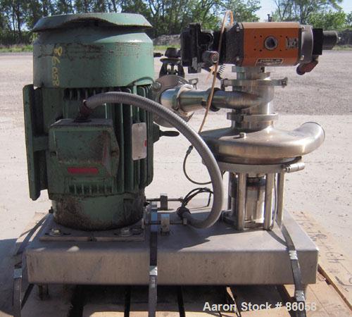 Used Tri-Clover Tri-Blender, Model F4329, 316 Stainless Steel. Approximate 9 1/2" diameter impeller, 4" tri-clamp powder inlet, no hopper, 2" tri-clamp liquid inlet, 3" tri-clamp liquid outlet. Dry i...