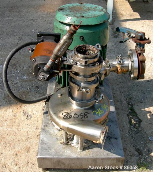 Used Tri-Clover Tri-Blender, Model F4329, 316 Stainless Steel. Approximate 9 1/2" diameter impeller, 4" tri-clamp powder inlet, no hopper, 2" tri-clamp liquid inlet, 3" tri-clamp liquid outlet. Dry i...