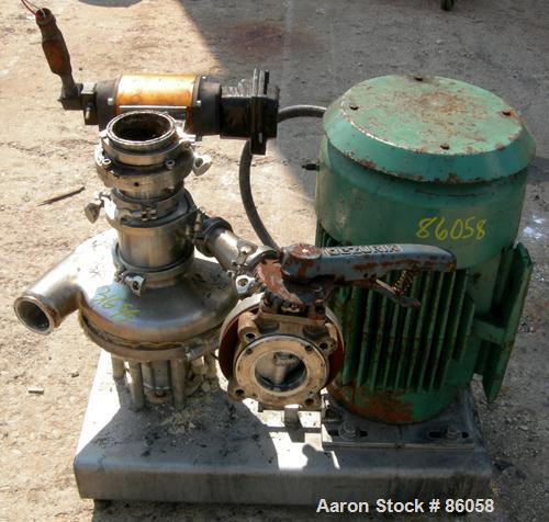 Used Tri-Clover Tri-Blender, Model F4329, 316 Stainless Steel. Approximate 9 1/2" diameter impeller, 4" tri-clamp powder inlet, no hopper, 2" tri-clamp liquid inlet, 3" tri-clamp liquid outlet. Dry i...