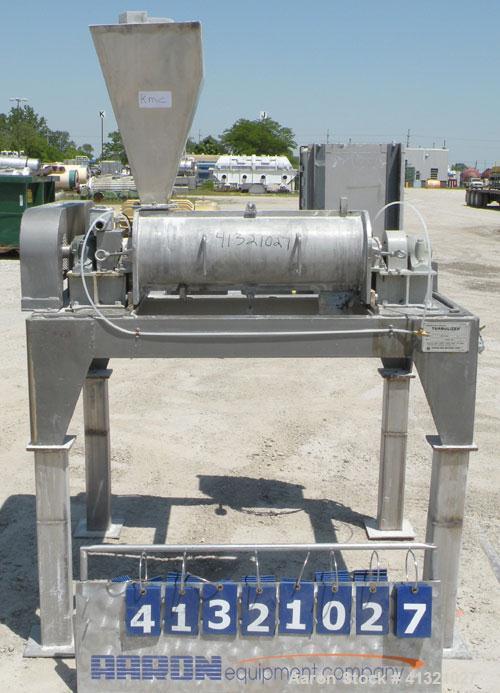 Used Hosokawa Micron Turbulizer, Model TCX-8, 304 stainless steel. 8" diameter x 28" long non-jacketed clamshell design chamber. Approximately 3" diameter shaft with 4 rows of (14) screw in blades. 4...