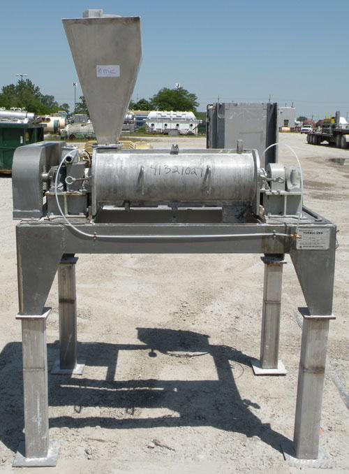 Used Hosokawa Micron Turbulizer, Model TCX-8, 304 stainless steel. 8" diameter x 28" long non-jacketed clamshell design chamber. Approximately 3" diameter shaft with 4 rows of (14) screw in blades. 4...