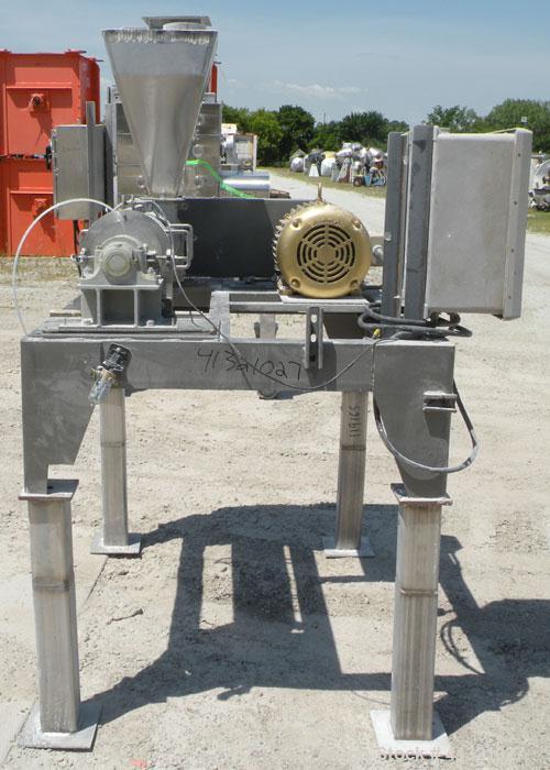 Used Hosokawa Micron Turbulizer, Model TCX-8, 304 stainless steel. 8" diameter x 28" long non-jacketed clamshell design chamber. Approximately 3" diameter shaft with 4 rows of (14) screw in blades. 4...