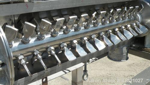 Used Hosokawa Micron Turbulizer, Model TCX-8, 304 stainless steel. 8" diameter x 28" long non-jacketed clamshell design chamber. Approximately 3" diameter shaft with 4 rows of (14) screw in blades. 4...