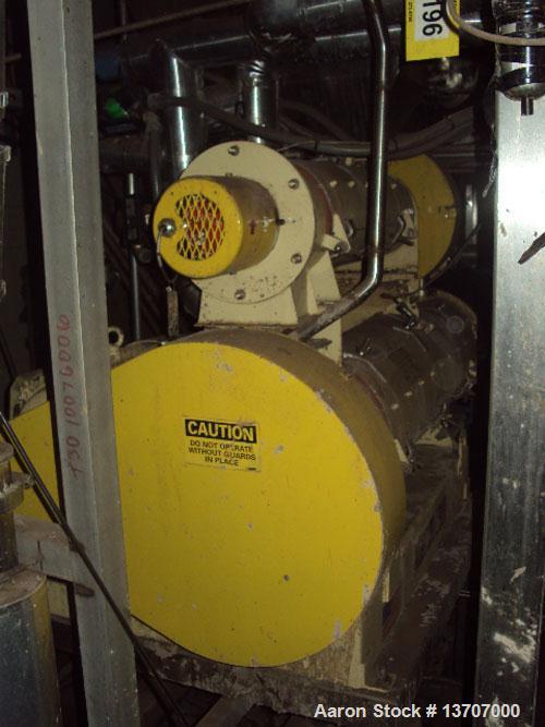 Used Munson Mixer, Model HIM-83/124 SS. Mixing chamber 4' long x 12" deep, 20 hp main drive, feeder 33" long x 9" deep, 10 hp, mixing liquids and solids. Includes (2) Schenck Accu Rate feeders, (1) l...