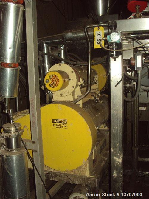 Used Munson Mixer, Model HIM-83/124 SS. Mixing chamber 4' long x 12" deep, 20 hp main drive, feeder 33" long x 9" deep, 10 hp, mixing liquids and solids. Includes (2) Schenck Accu Rate feeders, (1) l...
