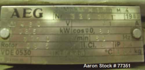 Used AEG Motor, 18.5 kw (24 hp), 3/60/460 volt, 1770 rpm.