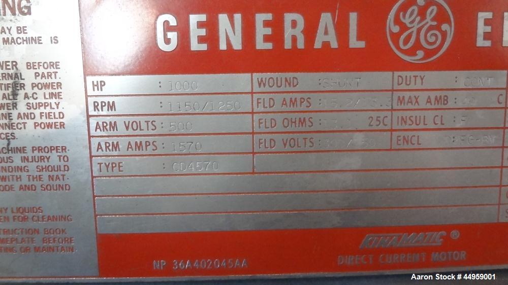 Used- General Electric Kinamatic DC Motor, 1000 hp, Model 5CD454IIA001C801, Type CD4570.  1150/1250 Rpm, 500 arm volts, 1570...