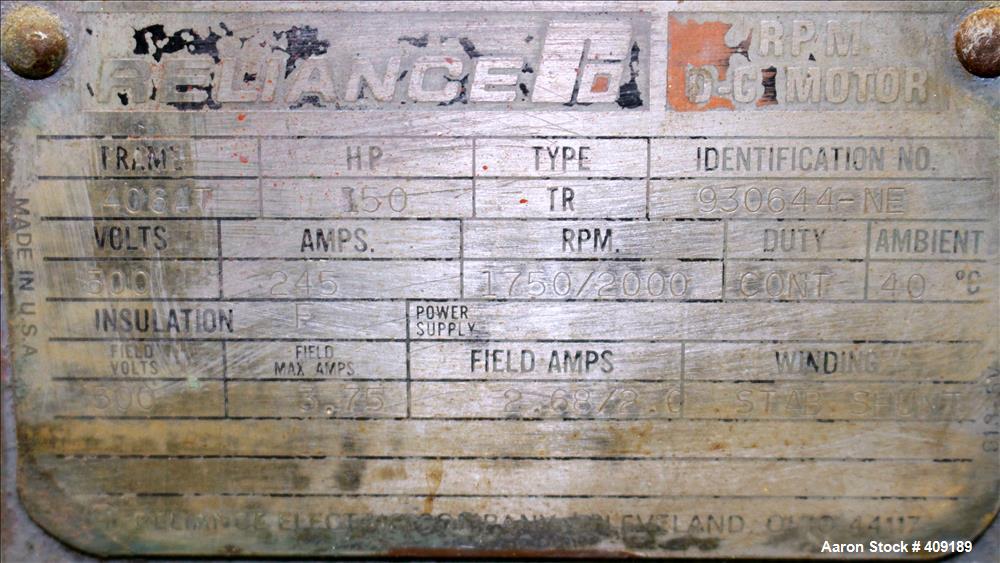 Used Reliance DC Motor, Type TR, 150 HP. 500 Volts. 1750/2000 RPM. Frame 406AT.