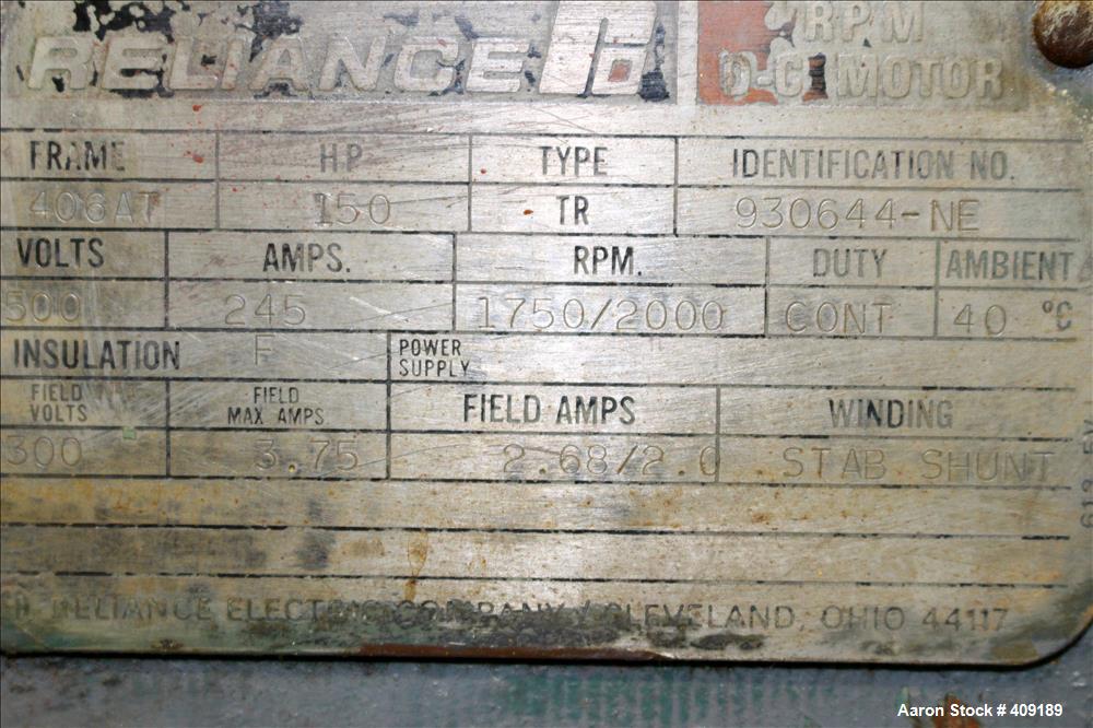 Used Reliance DC Motor, Type TR, 150 HP. 500 Volts. 1750/2000 RPM. Frame 406AT.