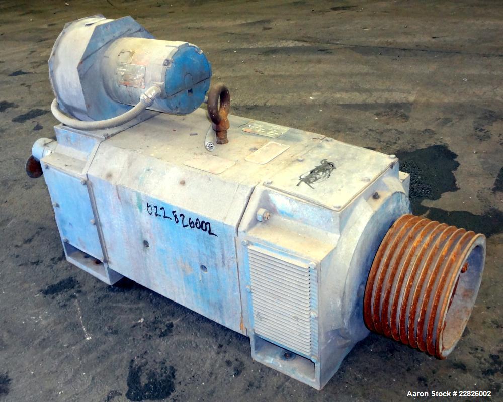 Used Reliance DC Motor. 150hp, 500 volts, 1750/2000 rpm. Frame LC32J2ATY. ID#1KSK09406J-QS. Includes an 8 belt sheave. Last used on a 110mm twin screw extruder.