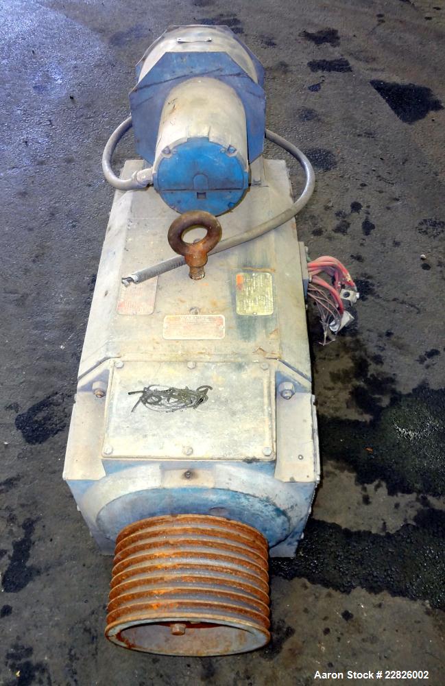 Used Reliance DC Motor. 150hp, 500 volts, 1750/2000 rpm. Frame LC32J2ATY. ID#1KSK09406J-QS. Includes an 8 belt sheave. Last used on a 110mm twin screw extruder.