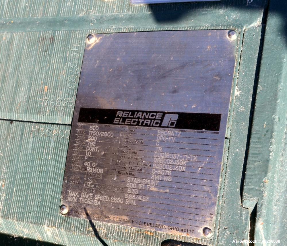 Used Reliance Electric 500hp DC Motor. Frame B508ATZ, 500 volts, 1750/2000 rpm.