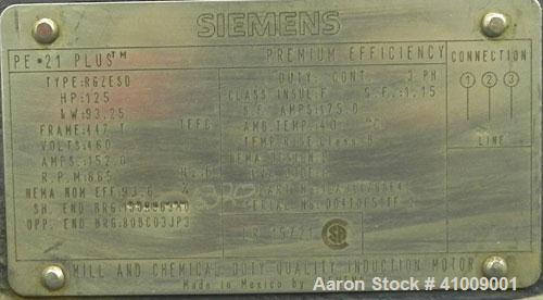 Unused- Siemens Mill and Chemical Duty Quality Induction TEFC Motor, 125 HP, 3/60/460 Volt, 885 RPM