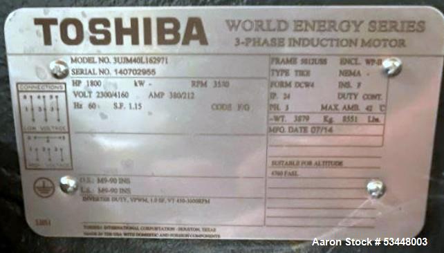 Used Toshiba 1800 HP 3-Phase Induction Motor, Model 3UJML162971 – High-Power Industrial Motor
