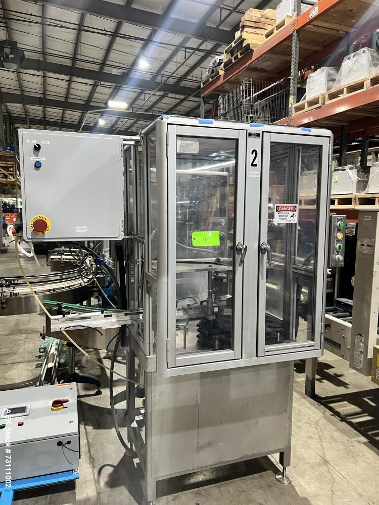 Used Terco Complete BOV Bag On Valve Aerosol Canning Line. Consists of: Garvey Stainless steel unscrambler, Garvey table top chain conveyor, Terco Rotary UTC gasser/crimper with TTV  product filler w...