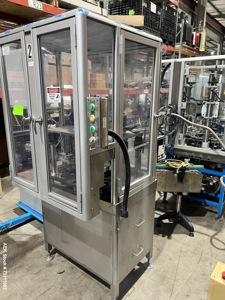 Used Terco Complete BOV Bag On Valve Aerosol Canning Line. Consists of: Garvey Stainless steel unscrambler, Garvey table top chain conveyor, Terco Rotary UTC gasser/crimper with TTV  product filler w...