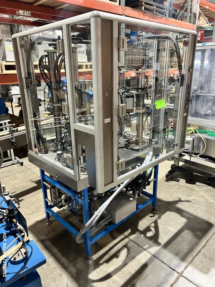 Used Terco Complete BOV Bag On Valve Aerosol Canning Line. Consists of: Garvey Stainless steel unscrambler, Garvey table top chain conveyor, Terco Rotary UTC gasser/crimper with TTV  product filler w...