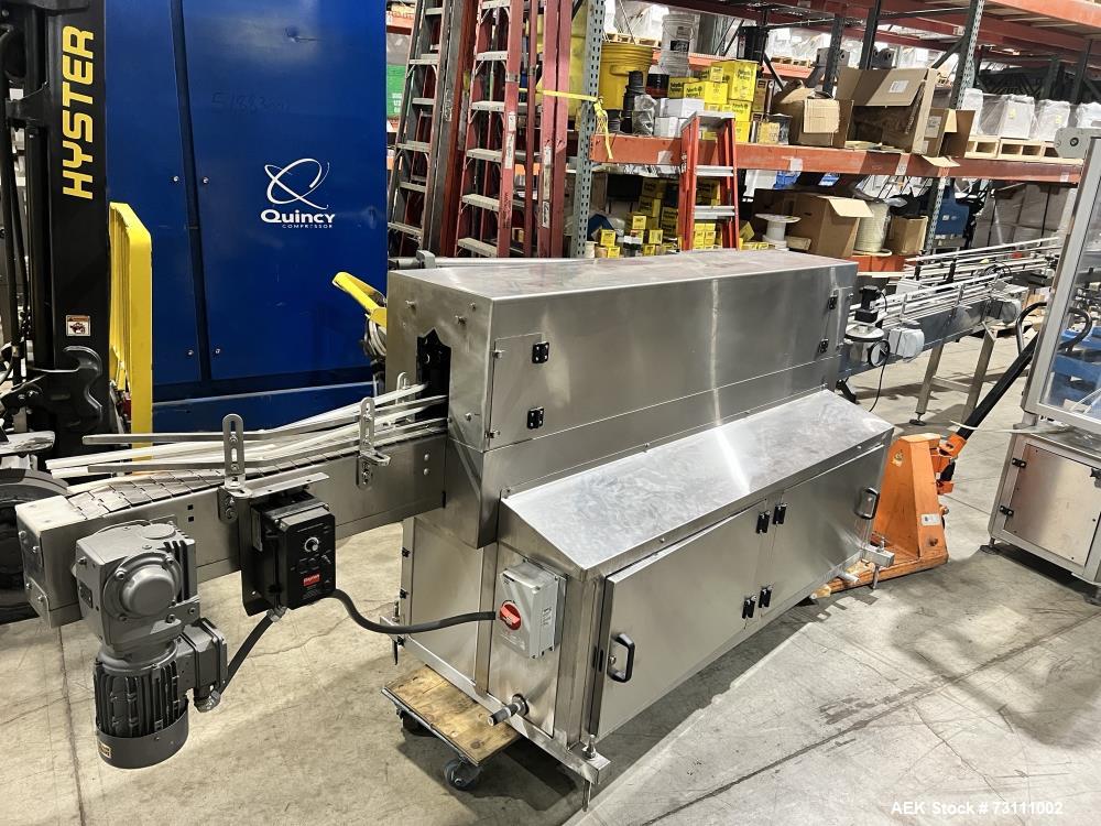 Used Terco Complete BOV Bag On Valve Aerosol Canning Line. Consists of: Garvey Stainless steel unscrambler, Garvey table top chain conveyor, Terco Rotary UTC gasser/crimper with TTV  product filler w...