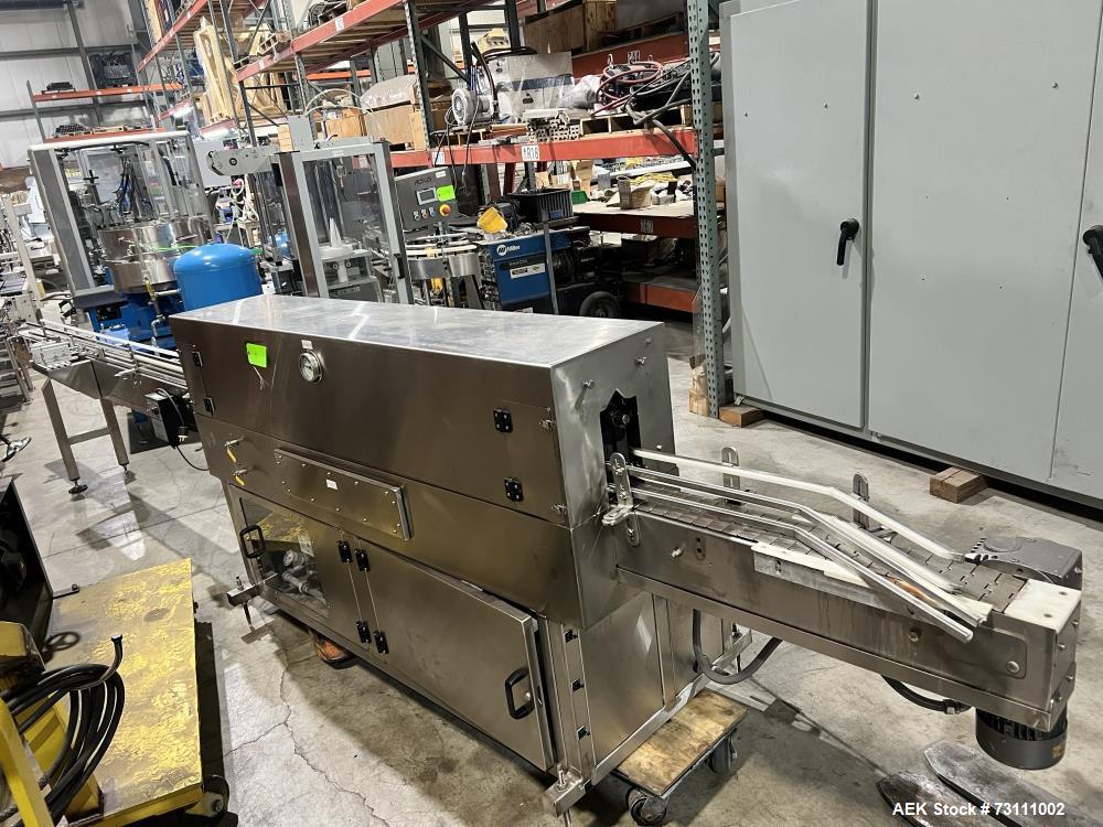 Used Terco Complete BOV Bag On Valve Aerosol Canning Line. Consists of: Garvey Stainless steel unscrambler, Garvey table top chain conveyor, Terco Rotary UTC gasser/crimper with TTV  product filler w...