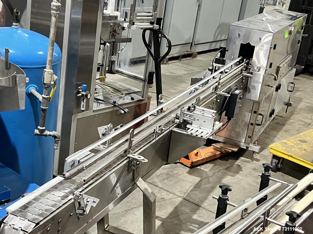 Used Terco Complete BOV Bag On Valve Aerosol Canning Line. Consists of: Garvey Stainless steel unscrambler, Garvey table top chain conveyor, Terco Rotary UTC gasser/crimper with TTV  product filler w...