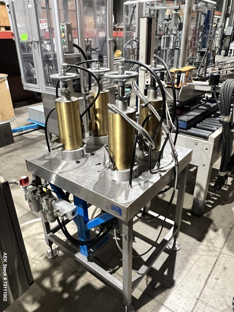 Used Terco Complete BOV Bag On Valve Aerosol Canning Line. Consists of: Garvey Stainless steel unscrambler, Garvey table top chain conveyor, Terco Rotary UTC gasser/crimper with TTV  product filler w...