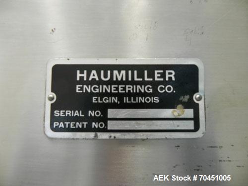 Used Haumiller Stainless Steel (6) Pocket Spray Tip Applicator. Single Hammer, 16” vibratory feeder bowl. Approximate 24” x 24” x 12” deep hopper. Allen Bradley Panel View 1000.