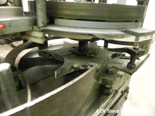 Used Haumiller Stainless Steel (6) Pocket Spray Tip Applicator. Single Hammer, 16” vibratory feeder bowl. Approximate 24” x 24” x 12” deep hopper. Allen Bradley Panel View 1000.