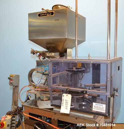 Used Haumiller Model S-Lasta Stainless Steel (6) Pocket Spray Tip Applicator. Single Hammer, 16” vibratory feeder bowl. Approximate 24” x 24” x 12” deep hopper. Allen Bradley Panel View 1000.