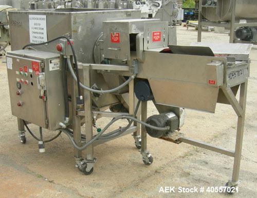 Used Product Saver bag breaker, 304 stainless steel. Approximately 12" wide x 48" long conveyor feed, 1 hp, 3/60/208-230/460 volt, 1730 rpm motor. Ideal for pouches up to 1 pound. (1) approximately 1...