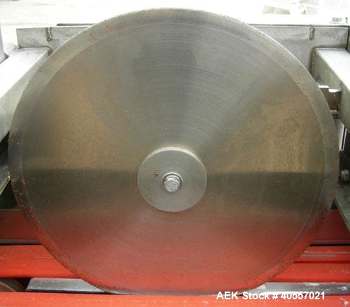 Used Product Saver bag breaker, 304 stainless steel. Approximately 12" wide x 48" long conveyor feed, 1 hp, 3/60/208-230/460 volt, 1730 rpm motor. Ideal for pouches up to 1 pound. (1) approximately 1...