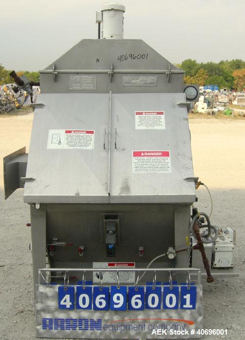 Used American Process Systems Filtered Bag Dump Work Station, Model D212/5248, Type FBD-200, 304 Stainless Steel. Dump area 42" wide x approximately 18" deep, hinged front door, product grate. Coned ...